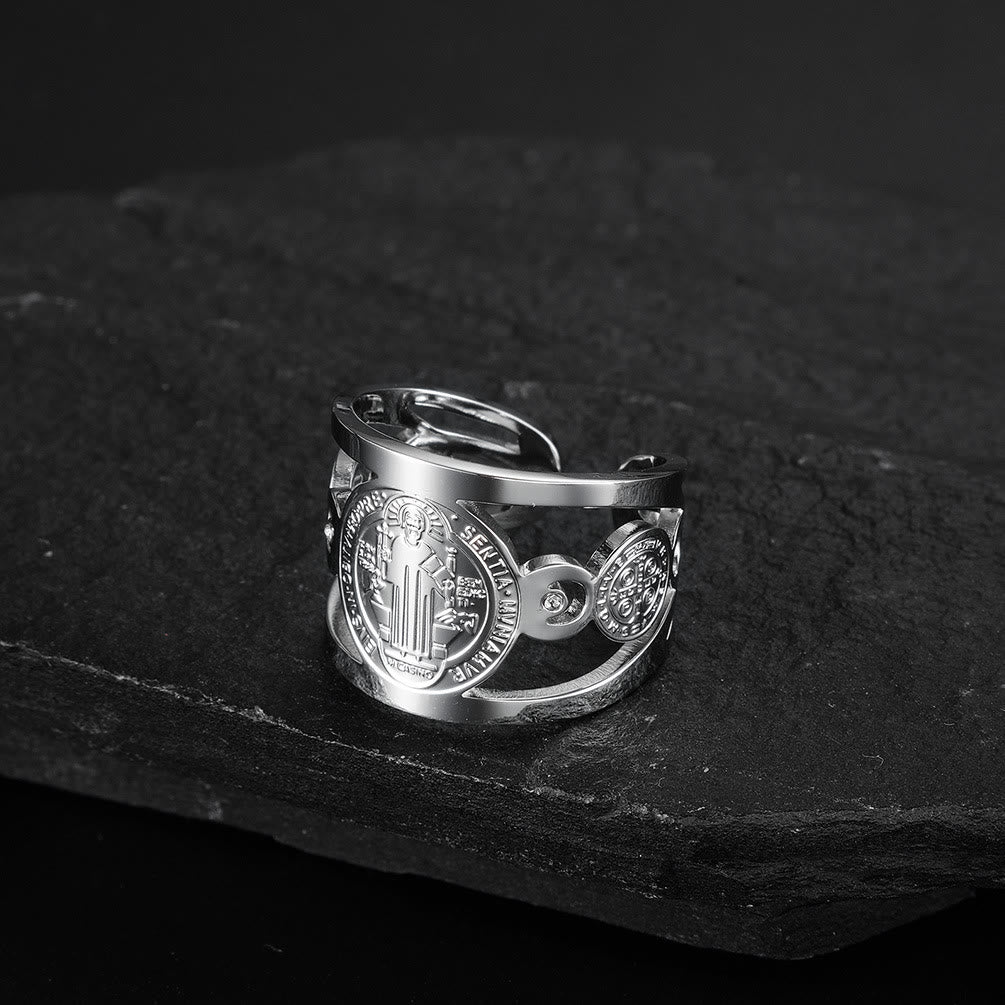 Christianartworkshop St. Benedict Ring - Divine Protection and Eternal Blessings - Silver - Adjustable - image 3