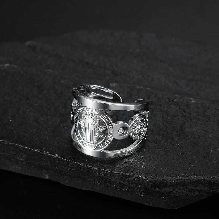 Christianartworkshop St. Benedict Ring - Divine Protection and Eternal Blessings - Silver - Adjustable - image 3