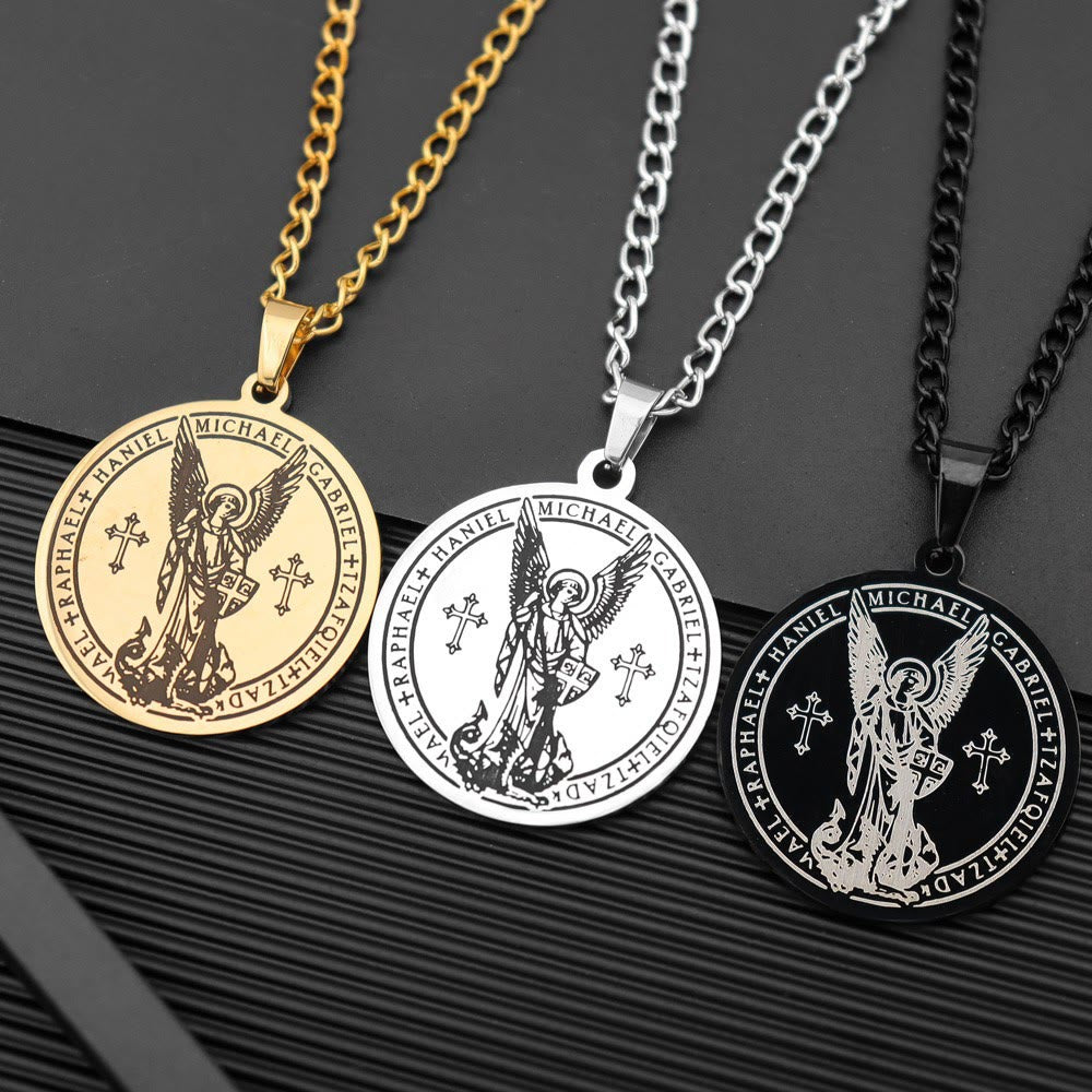 Christianartworkshop Archangel St. Michael Medallion Necklace - Connect with Celestial Guardians - Golden - image 1