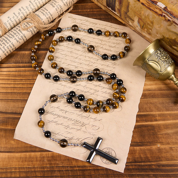 Christianartworkshop PRAYERFUL FAITH: Handmade Natural Obsidian Tiger's Eye Rosary with Gift Card - image 6