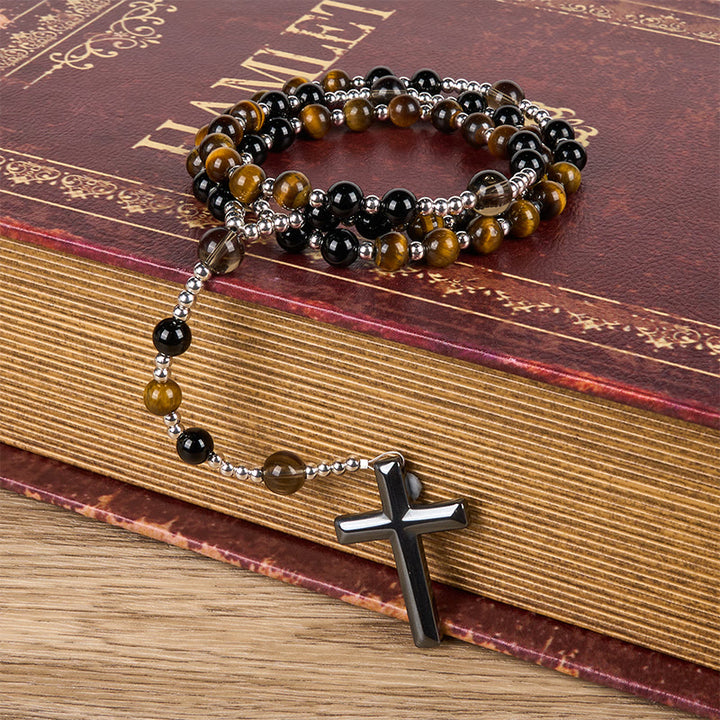 Christianartworkshop PRAYERFUL FAITH: Handmade Natural Obsidian Tiger's Eye Rosary with Gift Card - image 5