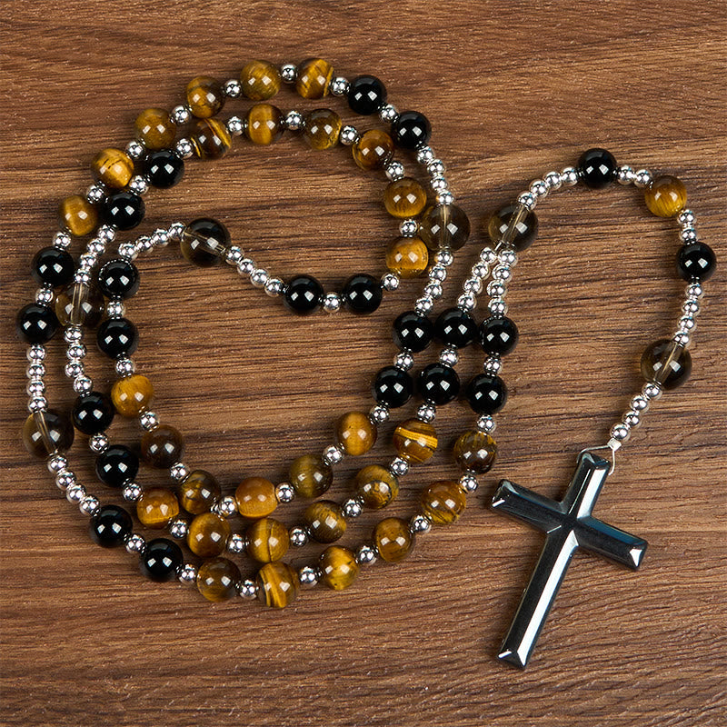 Christianartworkshop PRAYERFUL FAITH: Handmade Natural Obsidian Tiger's Eye Rosary with Gift Card - image 9