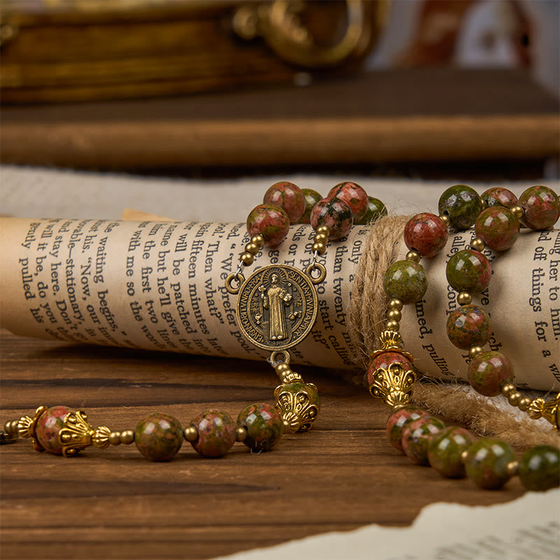 Christianartworkshop St. Benedict & Crucifix of 8mm Handmade Chrysocolla Stone Rosary - Exclusive Crafted for Holy Prayer - image 8