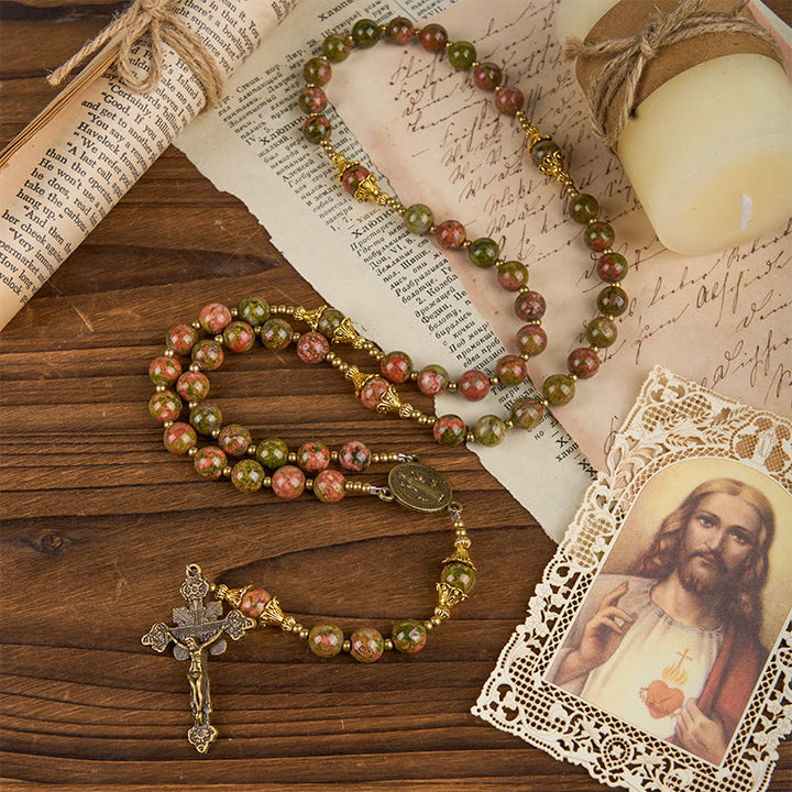 Christianartworkshop St. Benedict & Crucifix of 8mm Handmade Chrysocolla Stone Rosary - Exclusive Crafted for Holy Prayer - image 5