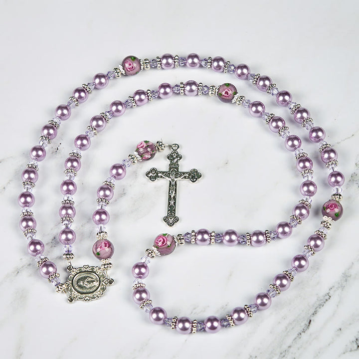 Christianartworkshop Miraculous Medal & Crucifix 8mm Purple Pearl & Crystal Handmade Rosary - Sacred Beads for Holy Prayer - image 10