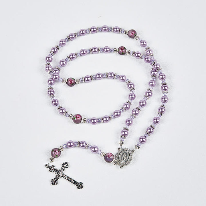 Christianartworkshop Miraculous Medal & Crucifix 8mm Purple Pearl & Crystal Handmade Rosary - Sacred Beads for Holy Prayer - image 12