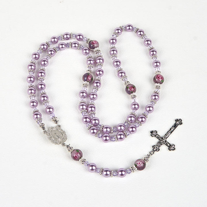 Christianartworkshop Miraculous Medal & Crucifix 8mm Purple Pearl & Crystal Handmade Rosary - Sacred Beads for Holy Prayer - image 11