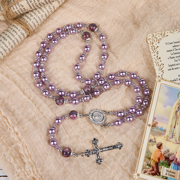 Christianartworkshop Miraculous Medal & Crucifix 8mm Purple Pearl & Crystal Handmade Rosary - Sacred Beads for Holy Prayer - image 7