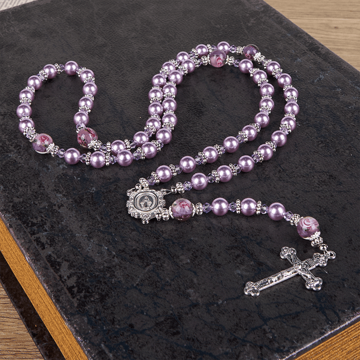 Christianartworkshop Miraculous Medal & Crucifix 8mm Purple Pearl & Crystal Handmade Rosary - Sacred Beads for Holy Prayer - image 15