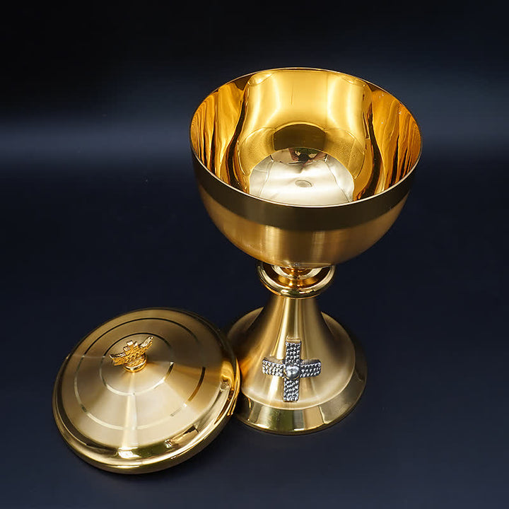 Christianartworkshop Exquisite Gold-Tone Cross-Adorned Chalice and Pyx  - Divine Vessels for Sacred Communion - image 8