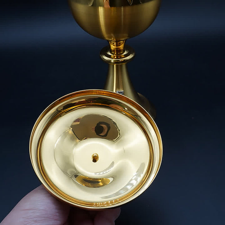 Christianartworkshop Exquisite Gold-Tone Cross-Adorned Chalice and Pyx  - Divine Vessels for Sacred Communion - image 10