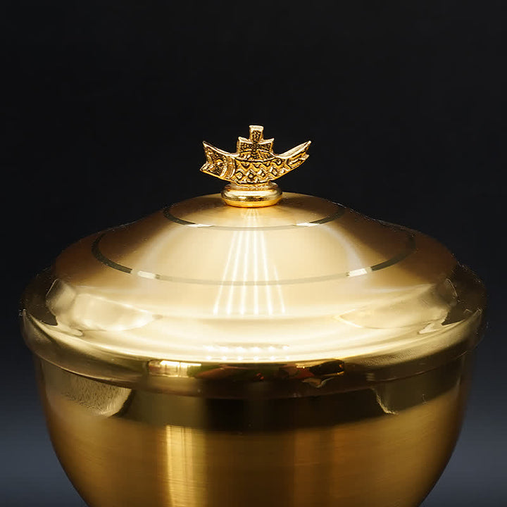 Christianartworkshop Exquisite Gold-Tone Cross-Adorned Chalice and Pyx  - Divine Vessels for Sacred Communion - image 5