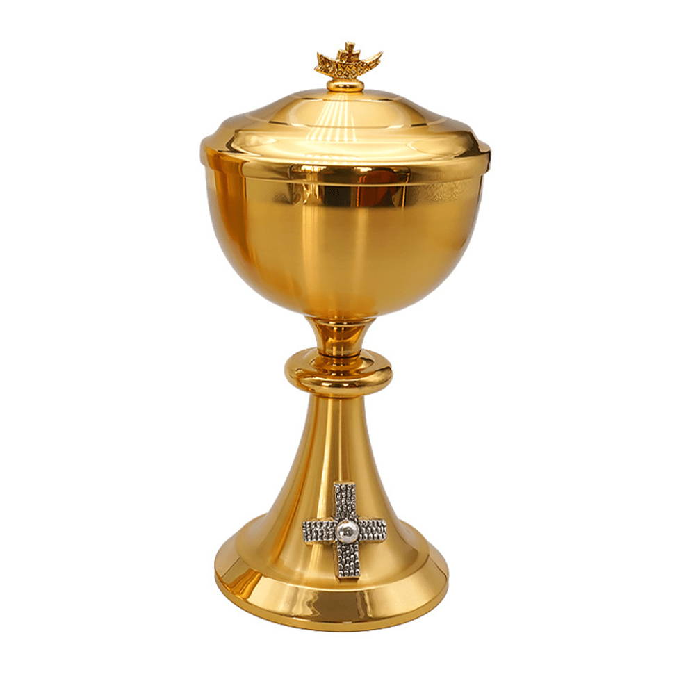 Christianartworkshop Exquisite Gold-Tone Cross-Adorned Chalice and Pyx  - Divine Vessels for Sacred Communion - Pyx - image 4