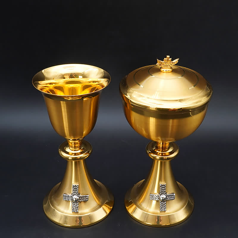 Christianartworkshop Exquisite Gold-Tone Cross-Adorned Chalice and Pyx  - Divine Vessels for Sacred Communion - image 2