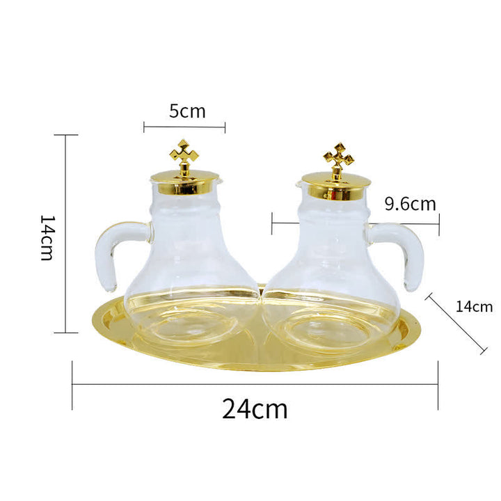 Christianartworkshop Elegant Brass-Trimmed Glass Cruet Set with Cross Motif - Traditional Worship Accessories - image 7