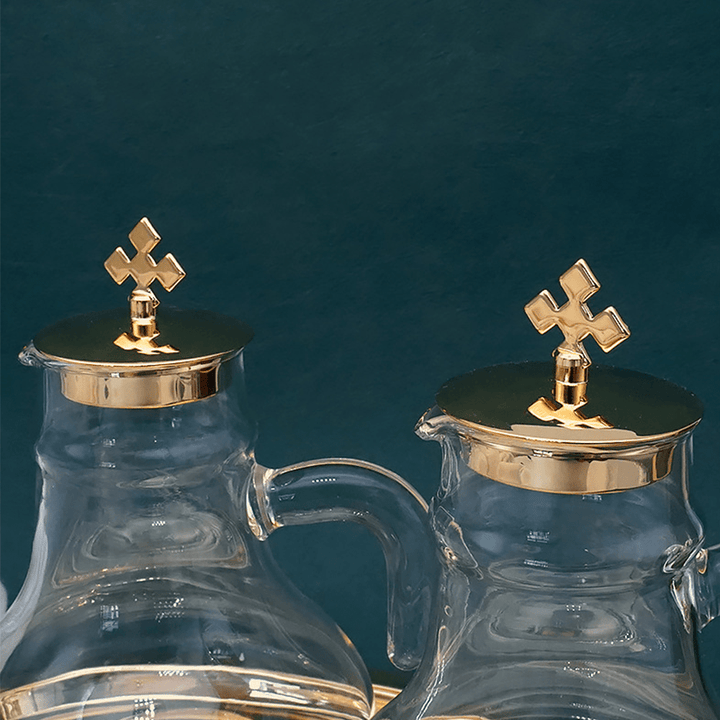 Christianartworkshop Elegant Brass-Trimmed Glass Cruet Set with Cross Motif - Traditional Worship Accessories - image 4