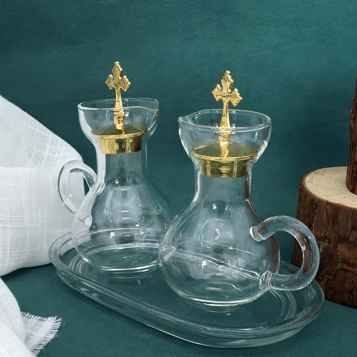 Christianartworkshop Graceful Gold-Accented Glass Cruet Set with Cross - Exquisite Sacramental Serveware - image 4