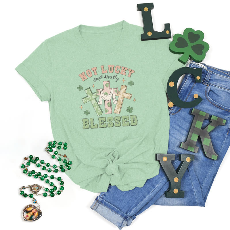 Christianartworkshop Not Lucky Just Blessed Faith-Inspired T-Shirt - Light Green - 2XL - image 0
