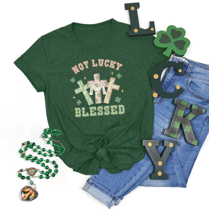 Christianartworkshop Not Lucky Just Blessed Faith-Inspired T-Shirt - Dark Green - 2XL - image 17