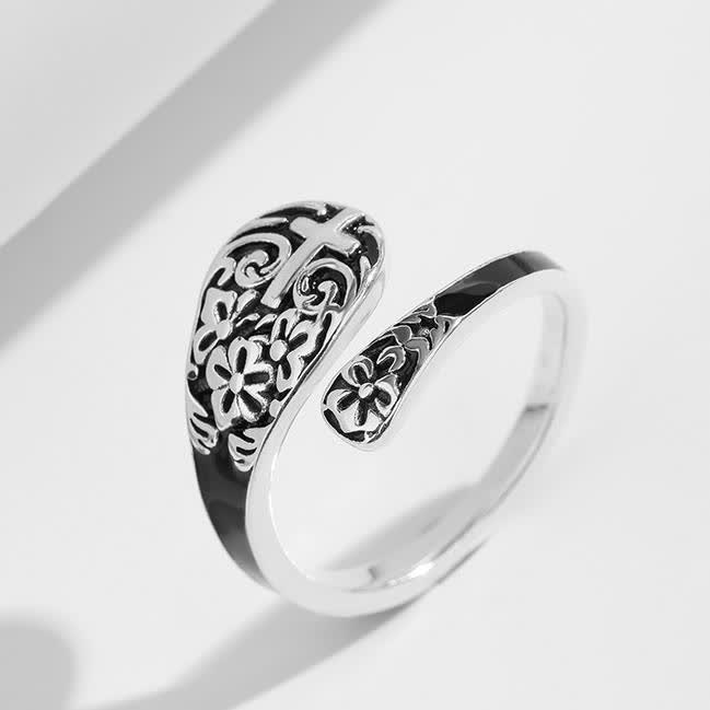 Christianartworkshop Adjustable 925 Sterling Silver Engraved Cross Ring - Elegance in Devotion - image 4