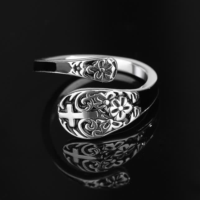 Christianartworkshop Adjustable 925 Sterling Silver Engraved Cross Ring - Elegance in Devotion - image 3