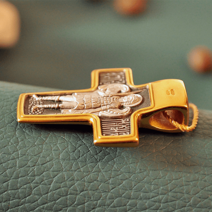 Christianartworkshop Two-Sided Gold-Tone Jesus&Saint Icon with St. Micheal Pendant Necklace - image 3