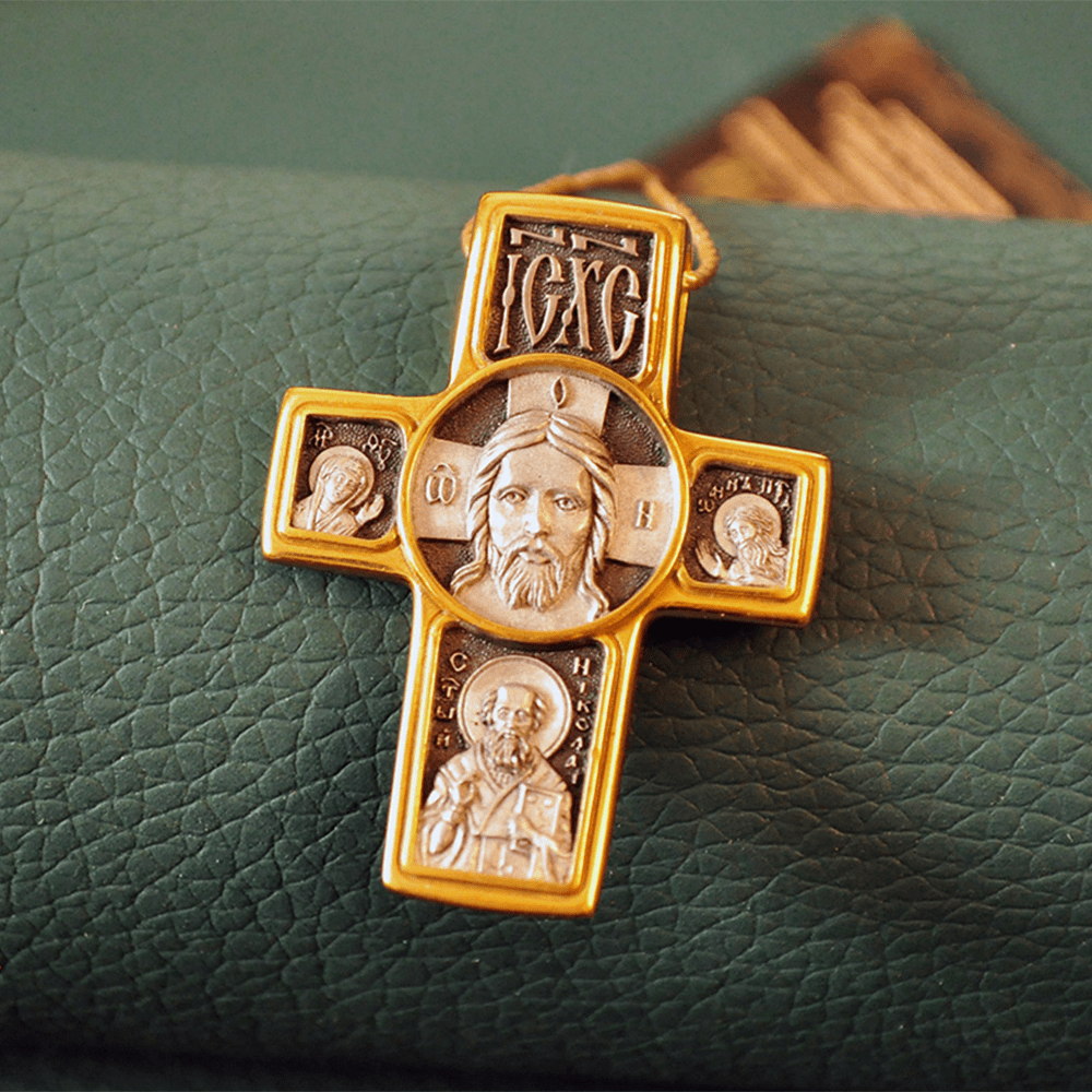 Christianartworkshop Two-Sided Gold-Tone Jesus&Saint Icon with St. Micheal Pendant Necklace - Jesus&Saint&St. Micheal - image 1