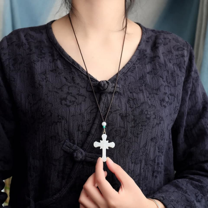 Christianartworkshop Serene Jade Carved Crucifix Pendant - Embodiment of Grace - image 4