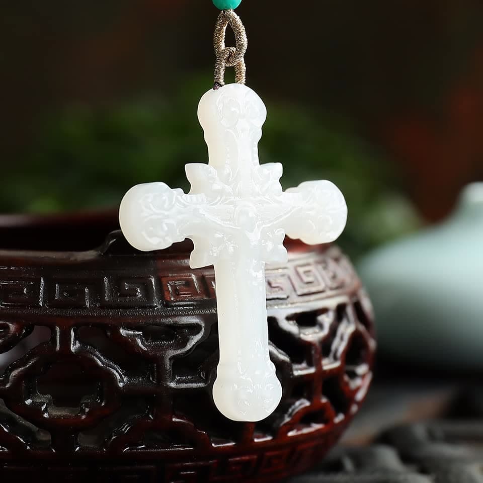 Christianartworkshop Serene Jade Carved Crucifix Pendant - Embodiment of Grace - Crucifix - image 1