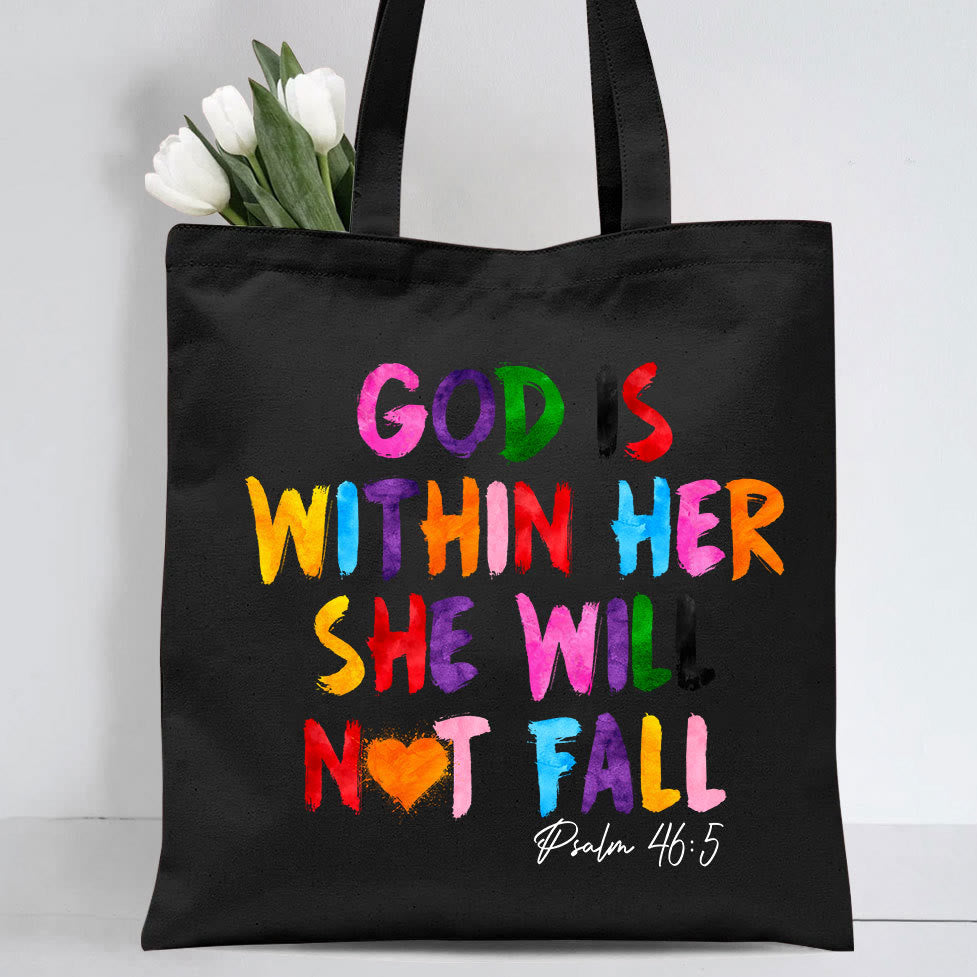 Christianartworkshop God Is Within Her Christian Canvas Tote Bag - Black - image 4