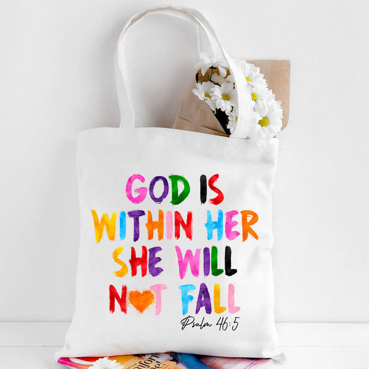 Christianartworkshop God Is Within Her Christian Canvas Tote Bag - White - image 3