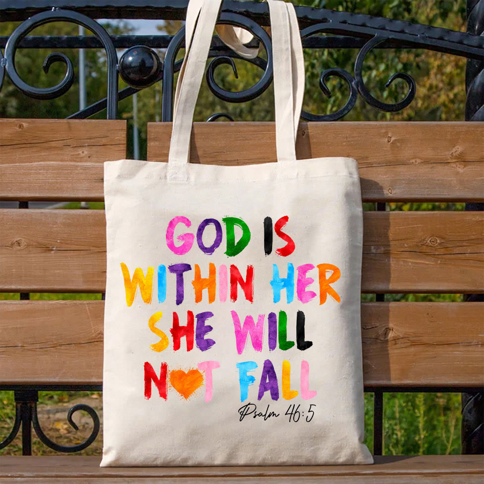 Christianartworkshop God Is Within Her Christian Canvas Tote Bag - Beige - image 1