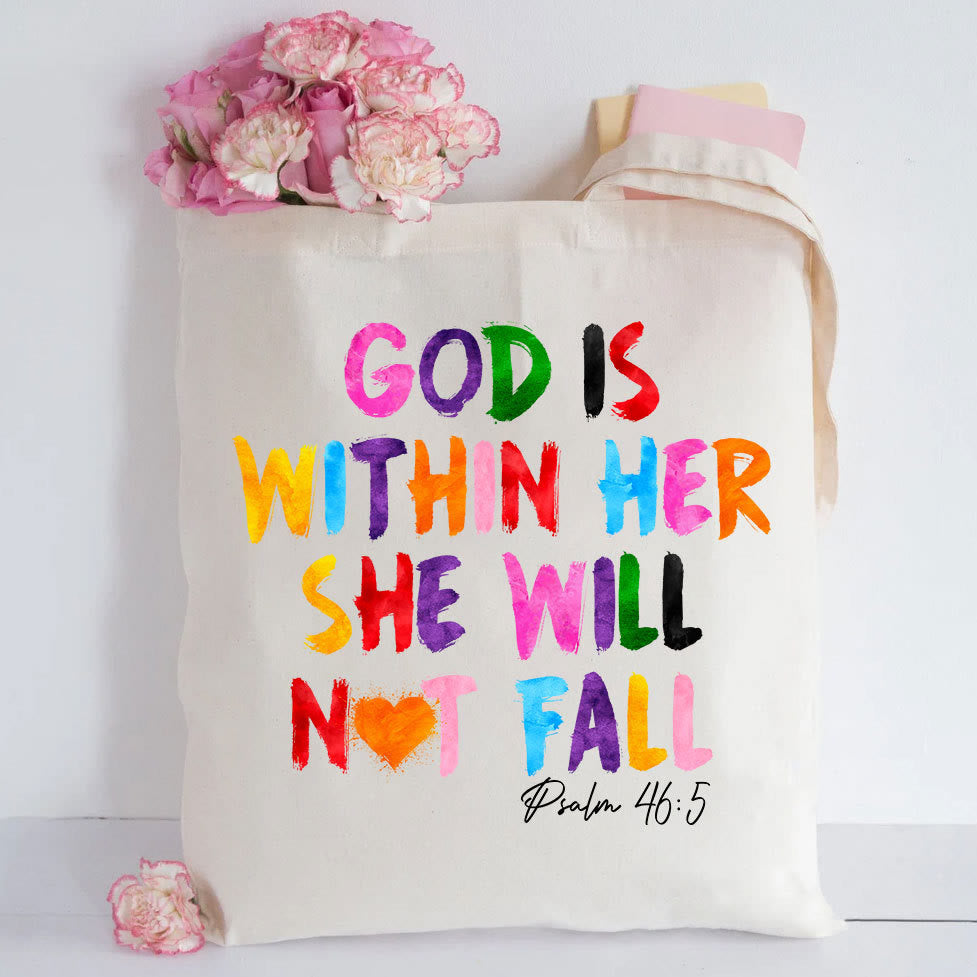 Christianartworkshop God Is Within Her Christian Canvas Tote Bag - image 2