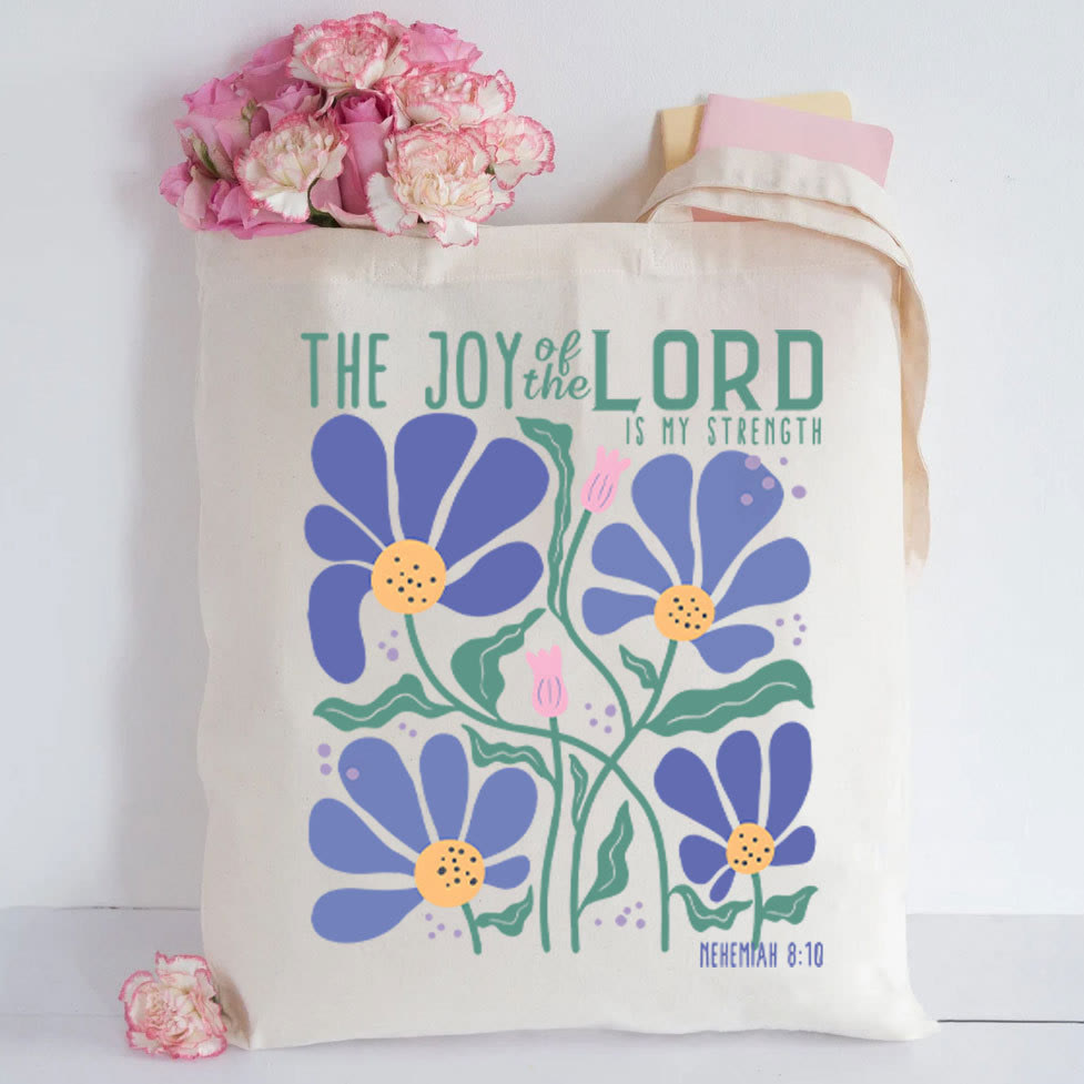 Christianartworkshop The Joy Of The Lord Christian Canvas Tote Bag - Beige - image 4