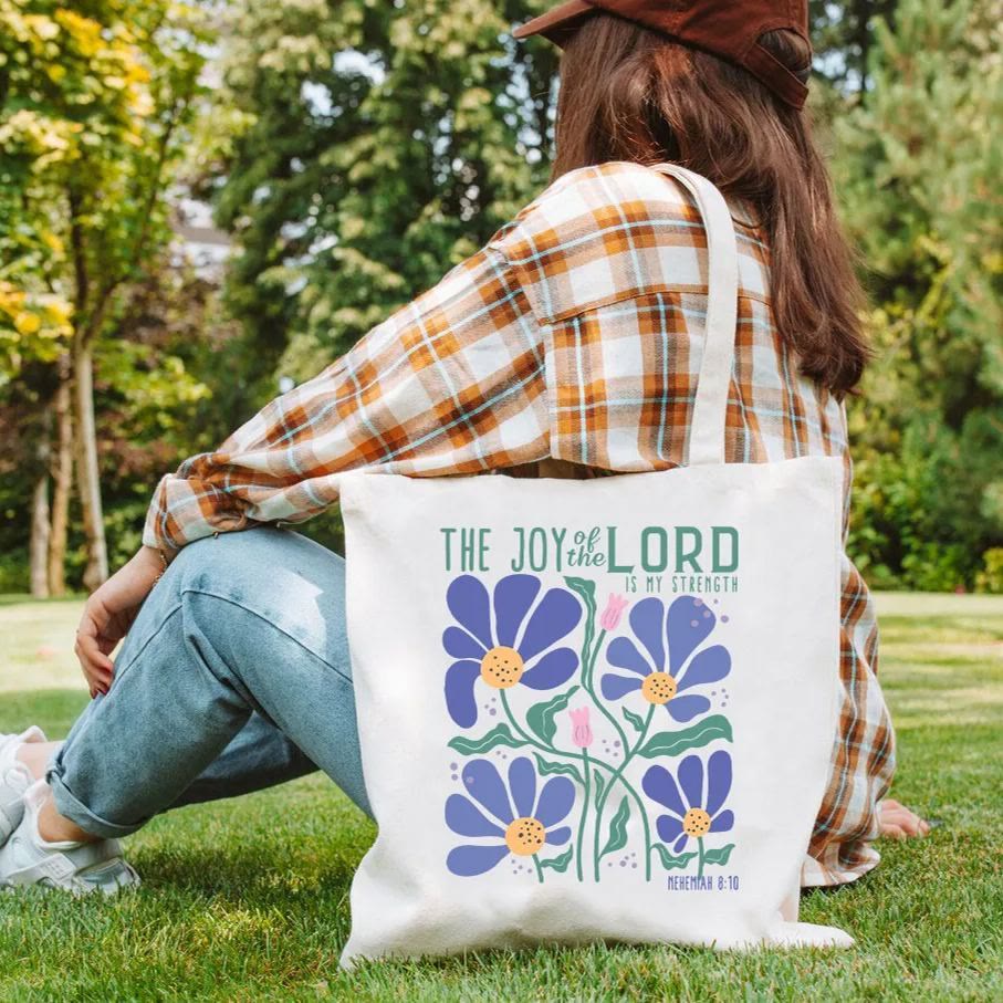 Christianartworkshop The Joy Of The Lord Christian Canvas Tote Bag - White - image 1