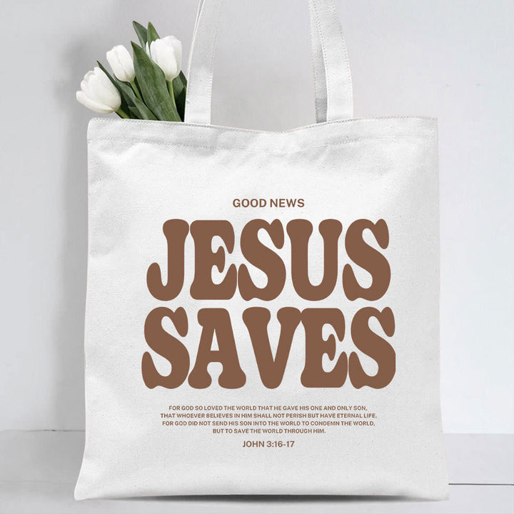 Christianartworkshop Jesus Saves Christian Canvas Tote Bag - White - image 4