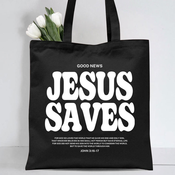 Christianartworkshop Jesus Saves Christian Canvas Tote Bag - Black - image 5