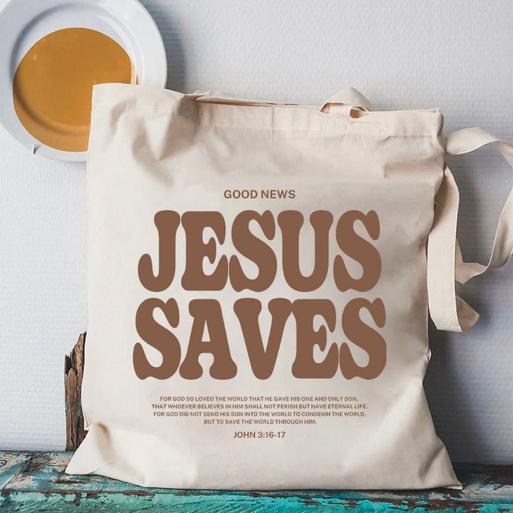 Christianartworkshop Jesus Saves Christian Canvas Tote Bag - image 2
