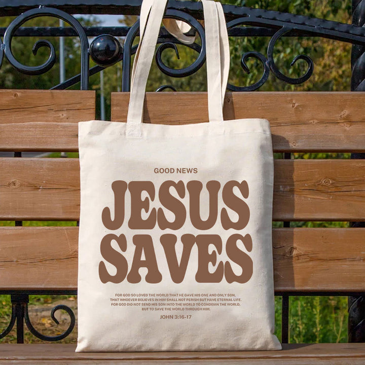 Christianartworkshop Jesus Saves Christian Canvas Tote Bag - Beige - image 1