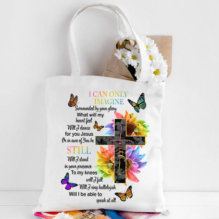 Christianartworkshop I Can Only Imagine Christian Lyric Canvas Tote Bag - White - image 3