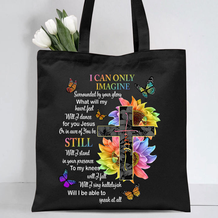 Christianartworkshop I Can Only Imagine Christian Lyric Canvas Tote Bag - Black - image 4