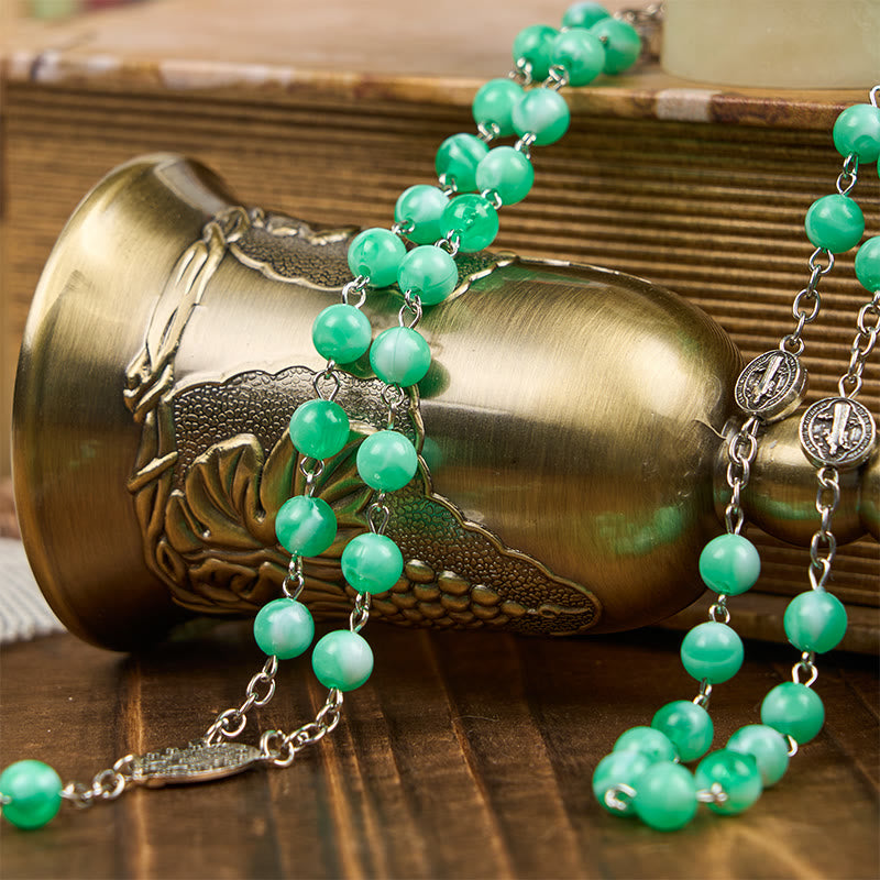 Christianartworkshop Miraculous Medal & Crucifix of 8mm Luminous Bead Rosary for Night Praying - image 5