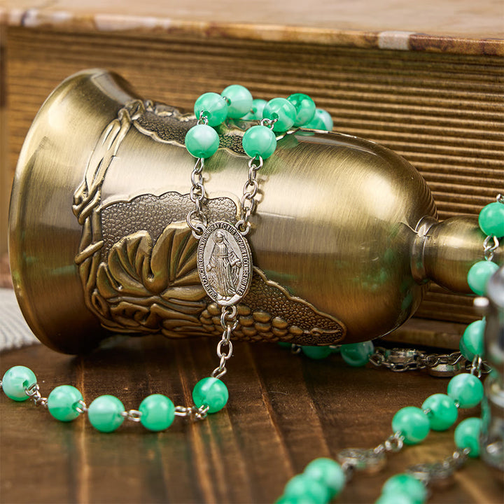 Christianartworkshop Miraculous Medal & Crucifix of 8mm Luminous Bead Rosary for Night Praying - image 4