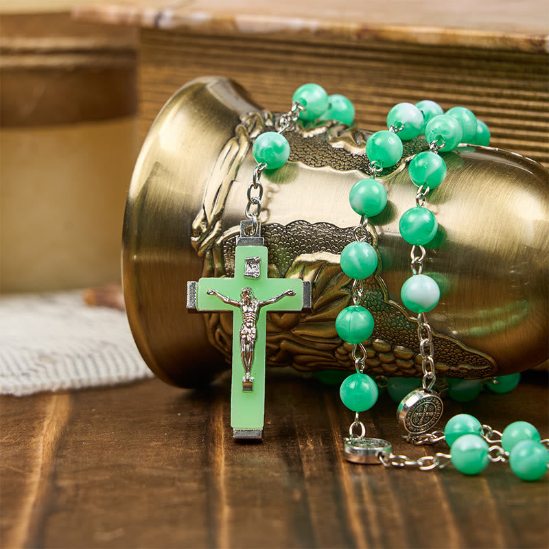 Christianartworkshop Miraculous Medal & Crucifix of 8mm Luminous Bead Rosary for Night Praying - image 3