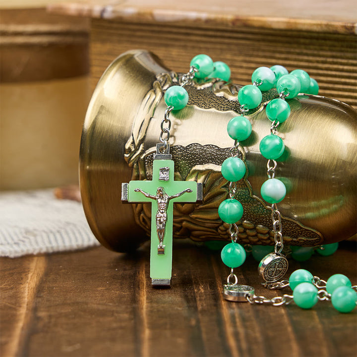 Christianartworkshop Miraculous Medal & Crucifix of 8mm Luminous Bead Rosary for Night Praying - image 3