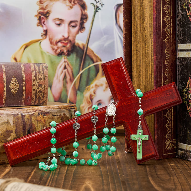 Christianartworkshop Miraculous Medal & Crucifix of 8mm Luminous Bead Rosary for Night Praying - image 6