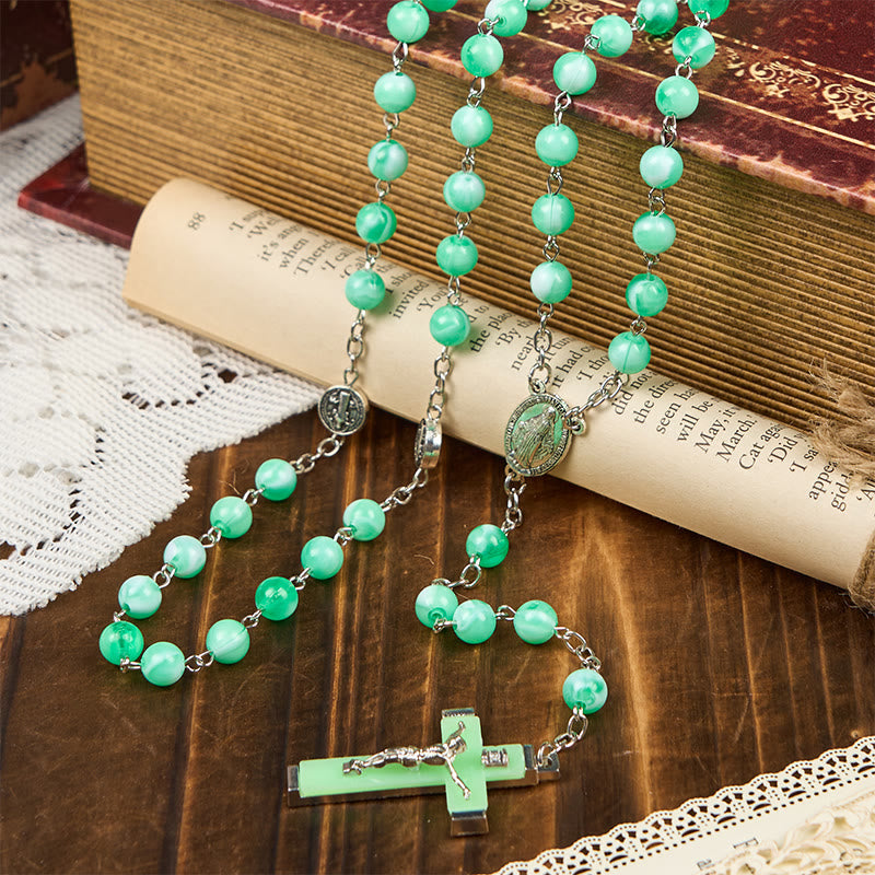 Christianartworkshop Miraculous Medal & Crucifix of 8mm Luminous Bead Rosary for Night Praying - Luminous - image 1