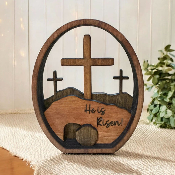 Christianartworkshop He is Risen Wooden Tabletop Easter Ornament - Celebrate the Resurrection - image 2