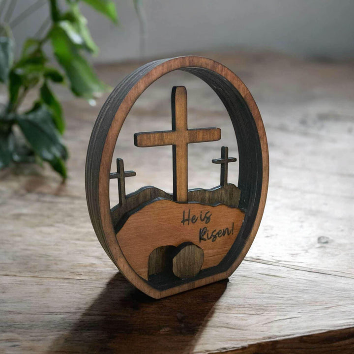 Christianartworkshop He is Risen Wooden Tabletop Easter Ornament - Celebrate the Resurrection - He is risen - image 1