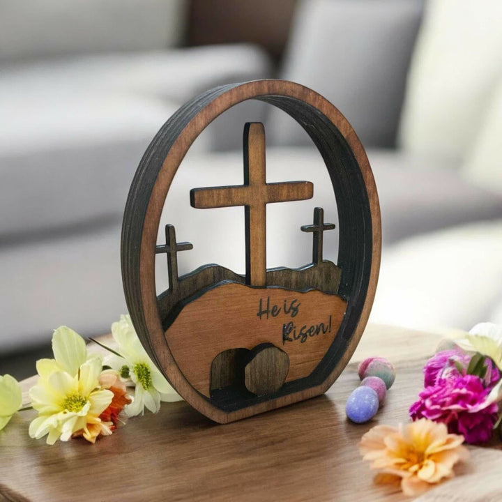 Christianartworkshop He is Risen Wooden Tabletop Easter Ornament - Celebrate the Resurrection - image 3